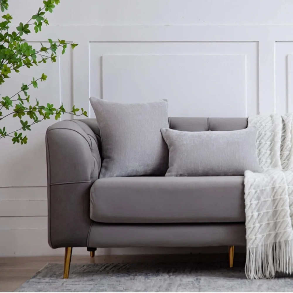 Luxury Home | Chic Light Grey Soft Chenille Textured Lumbar Throw Pillow Covers